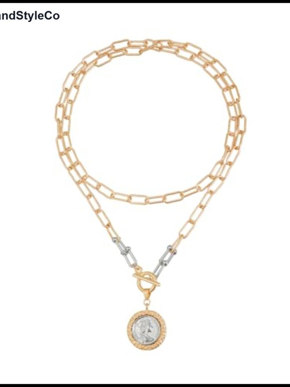 Chunky Gold Coin Necklace 14K Plated Reversible Pendant 18" Chain
